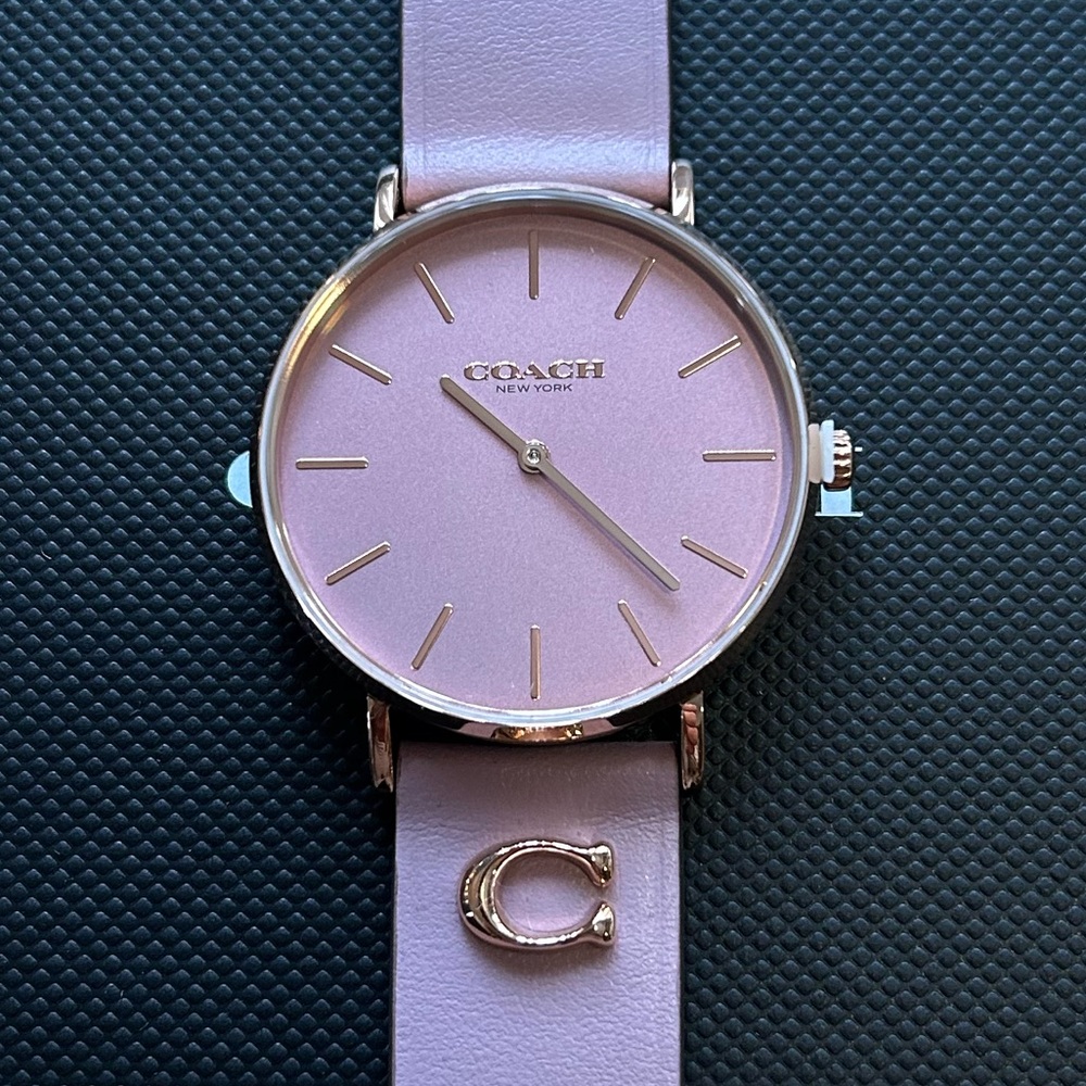 Coach Perry Watch With 36mm Purple Pink Tone Face & Leather Band - Picture 2 of 6